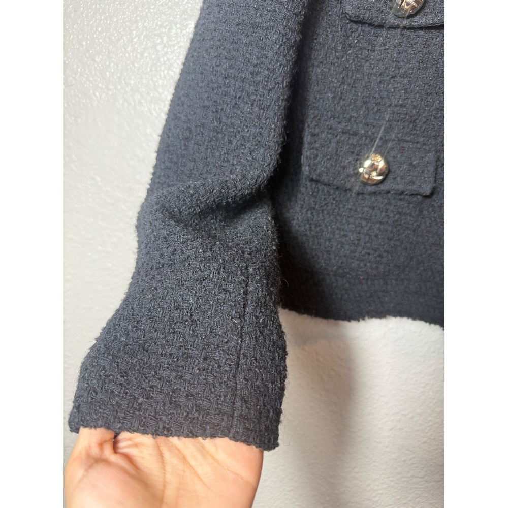 Nwt Mango WINTOUR Tweed Jacket Black Cropped Frayed Raw Edge Button Front Size M - Picture 5 of 9